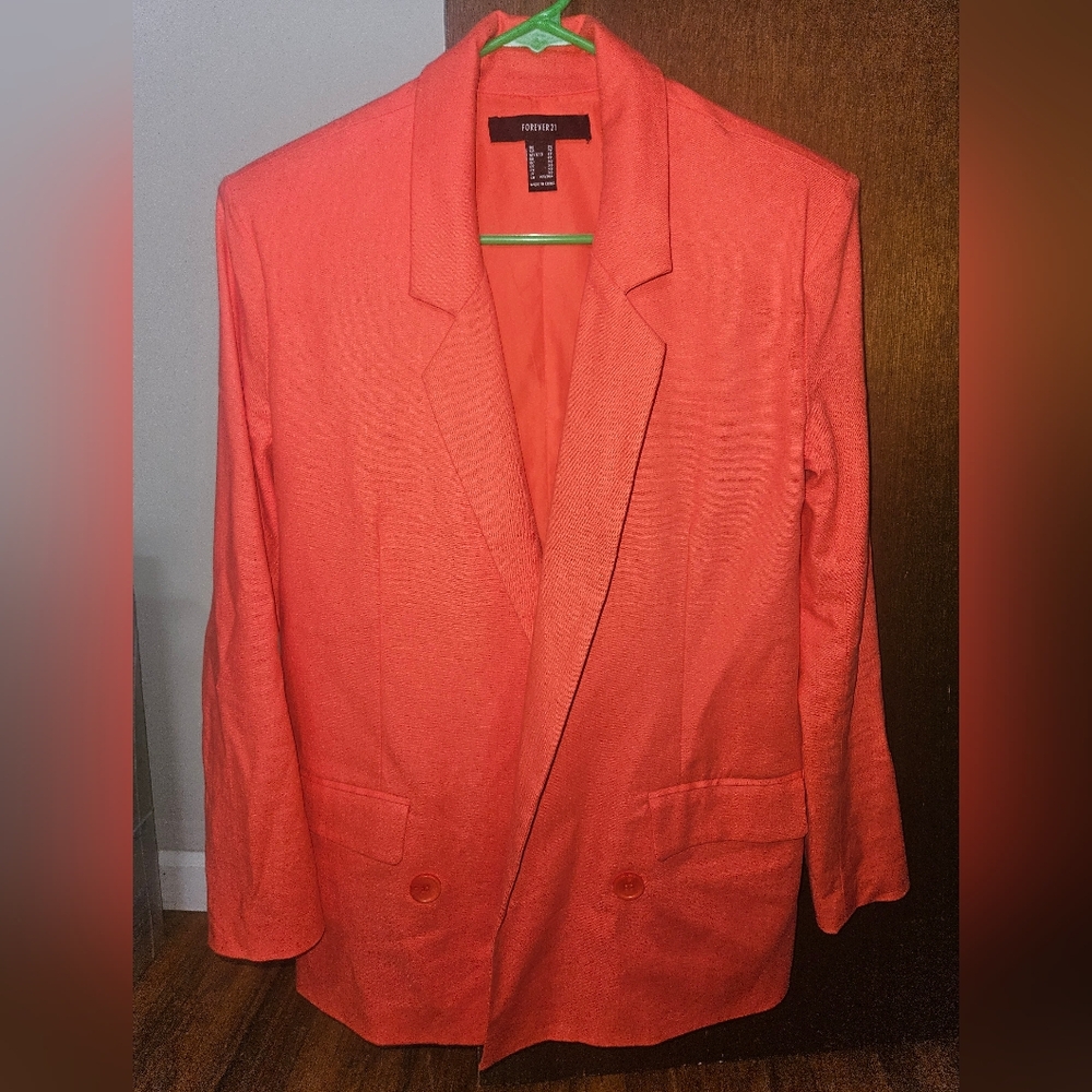 Forever 21 Coral Orange Double-Breasted Blazer - Women's XS With Pockets
